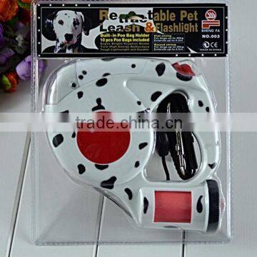 New 2016 Pet Traction Comes Empty Garbage Bags Triple Automatic Retractable Dog Leash With LED Light Pet Traction 4 Colored 4.5m