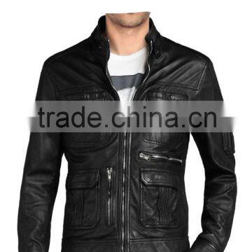 FOUR POCKETED BIKER LEATHER JACKET