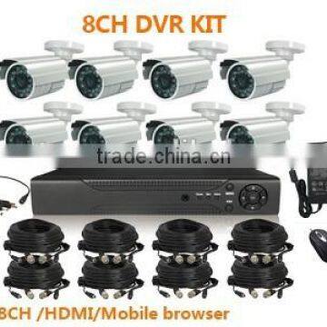 1/3"sony CCD 700TVL Effio DSP H.264 network Stand alone 8ch DVR+Waterproof IR Camera 8CH H.264 DVR KIT(DVR-KIT208EF/30)