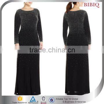 Plus-Size Long Sleeve Allover Beading Maxi Casual Dress