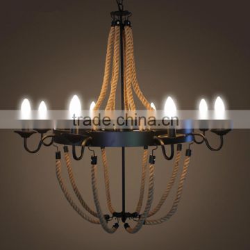 Handmade The Preparation Hemp Rope Vintage Style Rope 6-Arm Chandelier Light