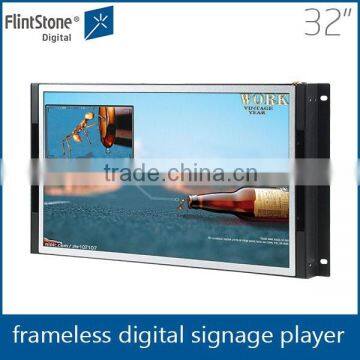 Flintstone 32 inch window video screen, frameless digital signage for branding, open frame lcd display advertising monitor