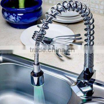 single handle pull-down LED sprayer kitchen sink faucet without batteries