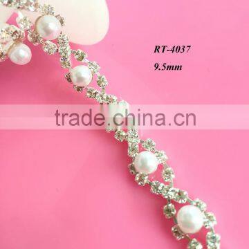 New hot selling china decorative crystal rhinestone mesh trim, rhinestone pearl trim(RT-4037)