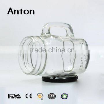 14oz Hot Sale Relief Mason Jar Mug With Handle Metal Lid Clear Glass Mason Bottles photo-4
