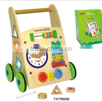 New Multifunctional Wooden Stroller Walker Cart Kids Baby Blocks Toys