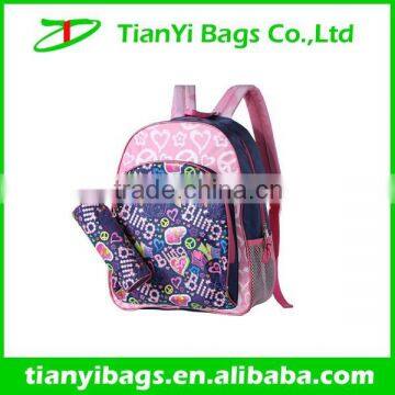 2014 new style cute wholesale kid school backpack with detachable pencil bag