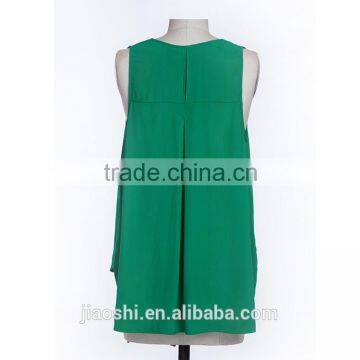 Fashion Leisure Style Green Color V-neck Sleeveless Lady Blouse for Summer photo-4