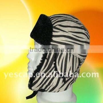 Zebra Stripe Trapper Hat Faux Fur