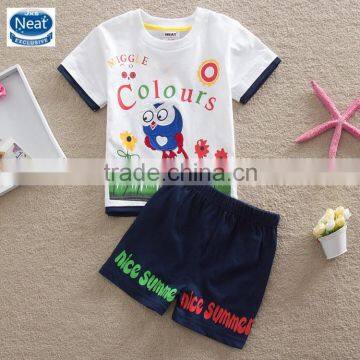 (TK1080) White 2-6Y Neat boy summer sets children clothing suits cheap guangzhou wholesale