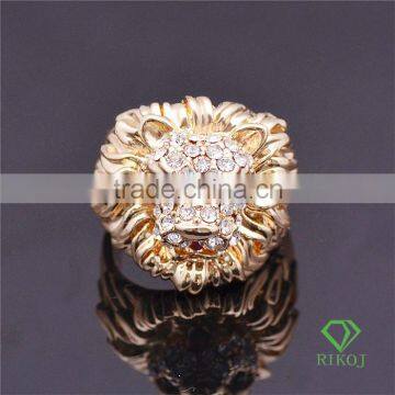 18k gold plating full crystal big lion rings