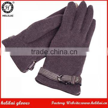 Wholesale Price Ladies Buckled Woolen Fashion Dress Gloves with PU Belt Detail; Smartphone Texting Wool Gloves