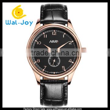 WJ-5399 Nary luxury calendar 30 meters water resistant quartz men genuine leather watch