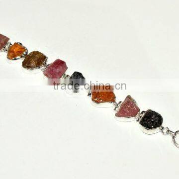 Raw Multi Tourmaline Gemstones 925 Sterling Silver Bracelet