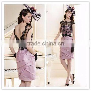 Vintage Satin Lace Cap Sleeve Knee-length Backless suit Mother Of The Bride Dress 2015(MOTB-002)