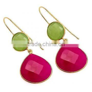 The Gopali Jewellers Sea Green Chalcedony Earring Gemstone Fuchsia Chalcedony Earring Round Faceted Gemstone Earring