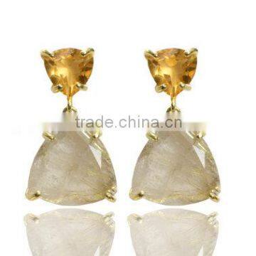 The Gopali Jeweller Golden Rutile and Citrine Gemstone Earring