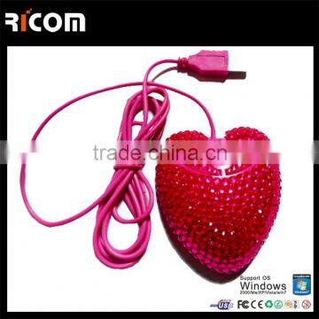 Top Selling Optical Wired USB Rhinestone Mouse,heart Shape Computer Mouse for Women photo-2