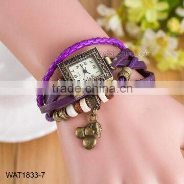 Vintage Purple Faux Leather Ladies Stone Bracelet Wrist Watch