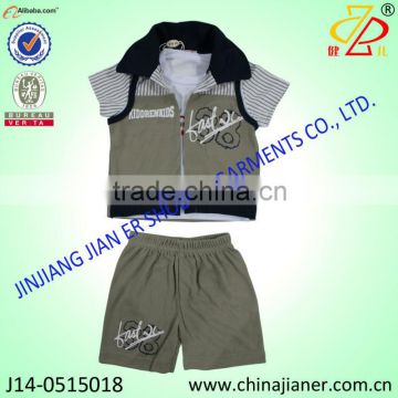 Custom-made 100% cotton summer short sleeve kids clothes set