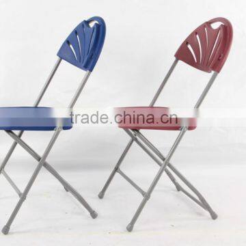 White/blue plastic folding chair, fan back pastic chair, outdoor wedding chair