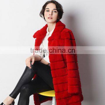 Red Color Woman Rex Rabbit Fur Coat for Factory Direct Sale