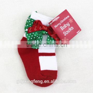 Customized fashion Christmas baby socks with bowknot decorations made of cotton