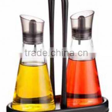 SINOGLASS 2 pcs 260ml non-drip silicone spout glass Oil and Vinegar bottle rack set