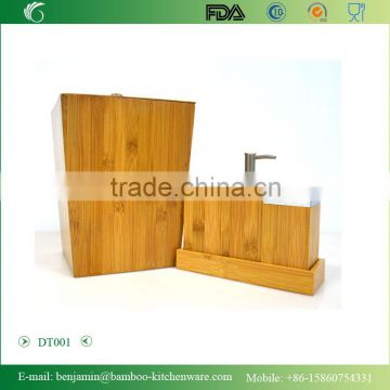 DT001/Eco Friendly Bamboo Bathroom set Trio Soap Pump Caddy, Innovations 5 Piece Bamboo Bathroom Vanity Set