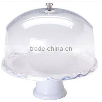 Acrylic Cake Dome, Plastic Tray, and Pedestal, 15" Diameter - White(CT-B-165)