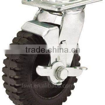 Roller Bearing Top Plate Swivel With Brake Rubber Caster Wheel