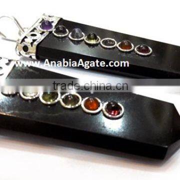 Black Jasper Chakra Flat Stick Pendant With Chakra Cabs : Wholesale Gemstone Chakra Pendants for Sell photo-4
