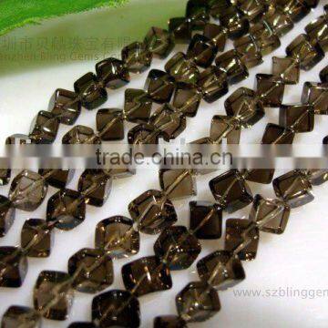 Top quality gemstone smoky quartz cube beads 16"