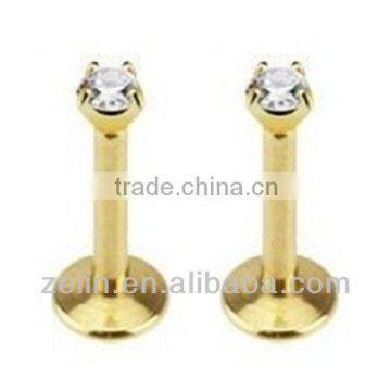 2014 wholesale cheap gold plating gem fashion lip labret rings body piercing jewelry