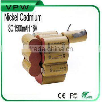 customized rechargeable ni cd battery SC 18v 1500mah for power tool