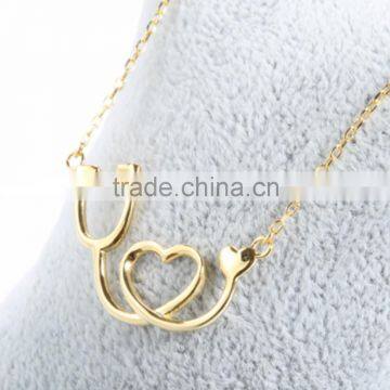 Hot Sale Stainless Steel 316L Stethoscope pendant with 14K Gold color High polish finished