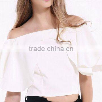 Pretty Steps 2016 new fashion sexy elegant high quality tops & blouse design sexy woman off shoulder white chiffon blouse