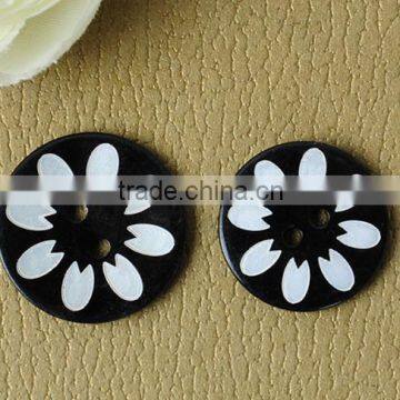 black big size 2 holes Japanese agoya shell button with flower laser engraved on