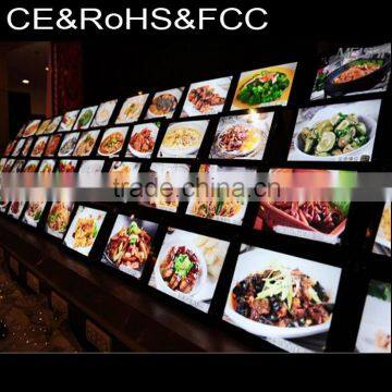 Restaurant wall mounted light menu holder A3 A4 acrylic led backlit menu board