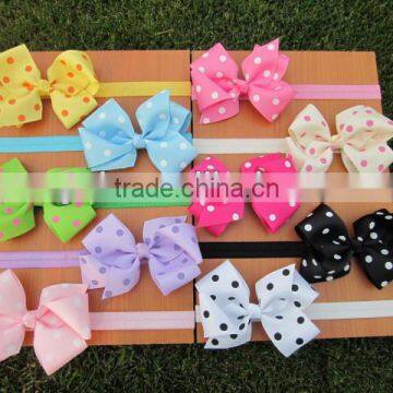 Baby Elastic Headbands Soft Elastic Headband with 4'Baby Ribbon Polka Dot Bows