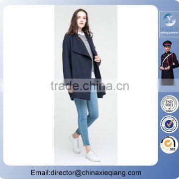 Wholesale Latest Design Ladies Trumpet Sleeves and Double Breasted Notched Wool Blends With Sash Fashion Winter Coat