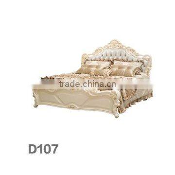 D107 Home Bedroom Set of Antique Solid Wood Double Bed Furniture