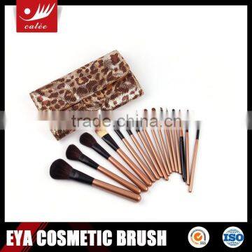 Best Seller 16pcs Facial Makeup Brush Set With Leopard-print Pouch