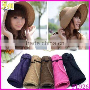 New Women's Summer Wide Brim Roll Up Foldable Sun Beach Straw Visor Hat Cap Cheap