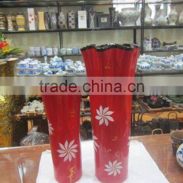 Set of 2 Ceramic vases in red color, beautiful design porcelain vase in hanoi, vietnam