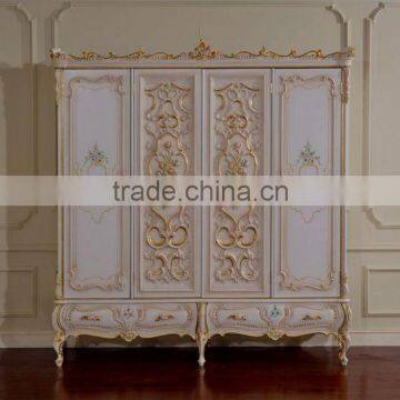European Painted Triple Door Wardrobe, French Rococo Style Three Doors Wardrobe photo-2