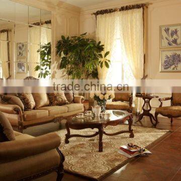 French Style Classic Leather Living Room Sofa Set/Handmade Curved Sofa Couch