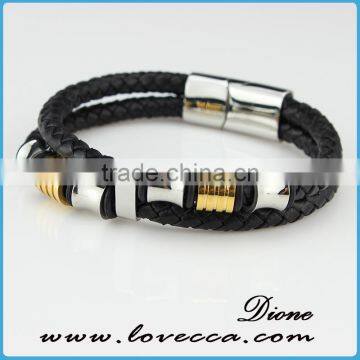 Stainless Steel & Leather Mens Bracelet , Braided Genuine Leather Bracelet Men Stainless Steel photo-5
