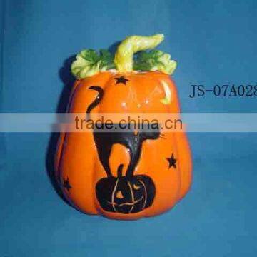 Ceramic Pumpkin Decoration With Cat/ Halloween Items