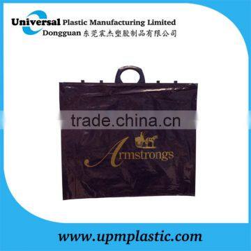 Durable different shape colored hard handle rigid handle plastic PE bag for clothing